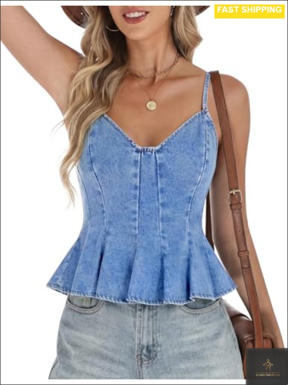 Peplum Denim Halter Crop Top V-Neck Corset Tank Slim Fit Y2K